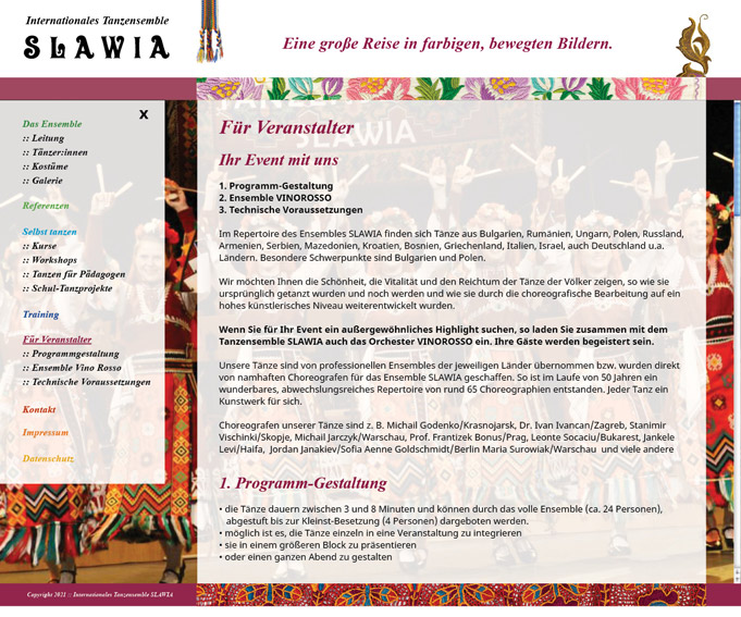 Webdesign fr SLAWIA - Internationales Folkore-Tanzensemble // Frankfurt