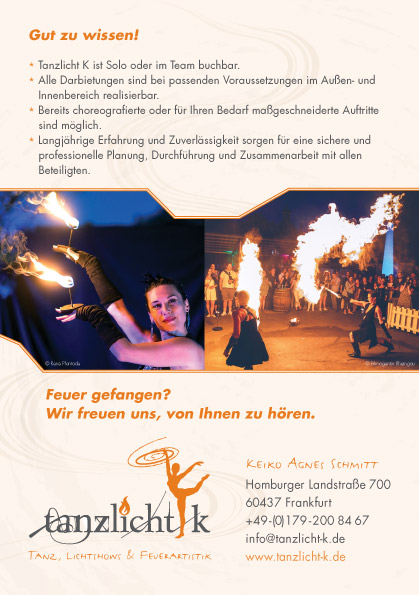 Tanzlicht K - Tanz, Lichtshows und Feuerartistik, Frankfurt // Gestaltung eines Folders